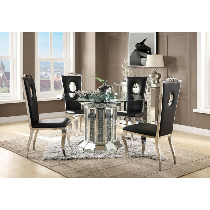 Noralie 52"Dia Glam Dining Table with Glass Top & Pedestal Base