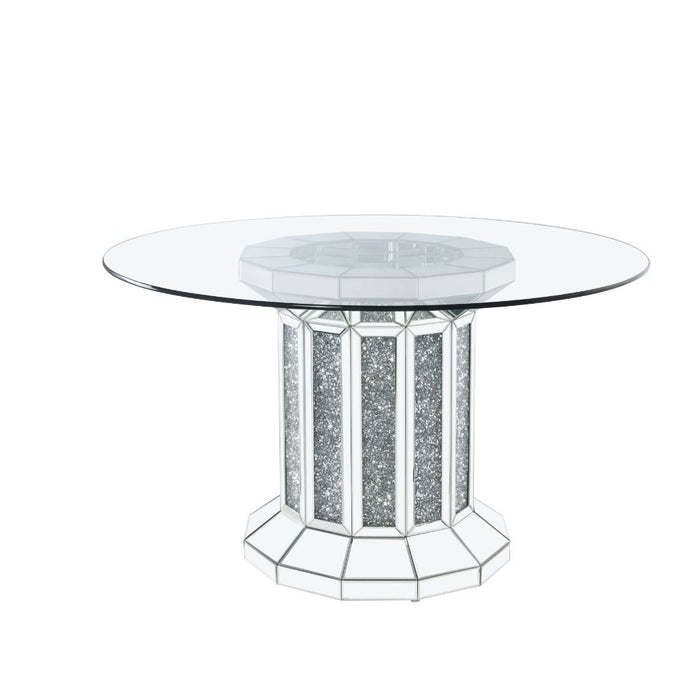 Noralie 52"Dia Glam Dining Table with Glass Top & Pedestal Base