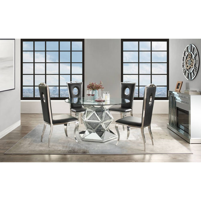 Noralie 52"Dia Glam Dining Table with Multi-Faceted Pedestal Base