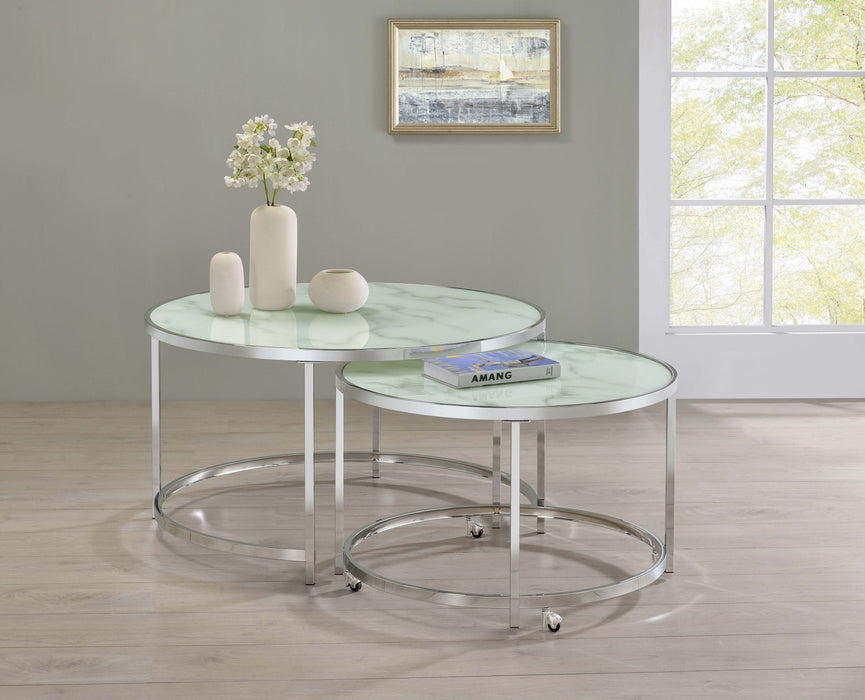 Coaster Lynn 2-piece Round Nesting Table White and Chrome Default Title