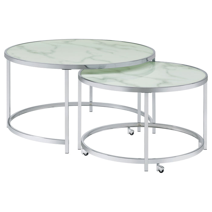 Coaster Lynn 2-piece Round Nesting Table White and Chrome Default Title