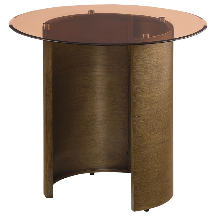 Coaster Morena Round End Table with Tawny Tempered Glass Top Brushed Bronze Default Title