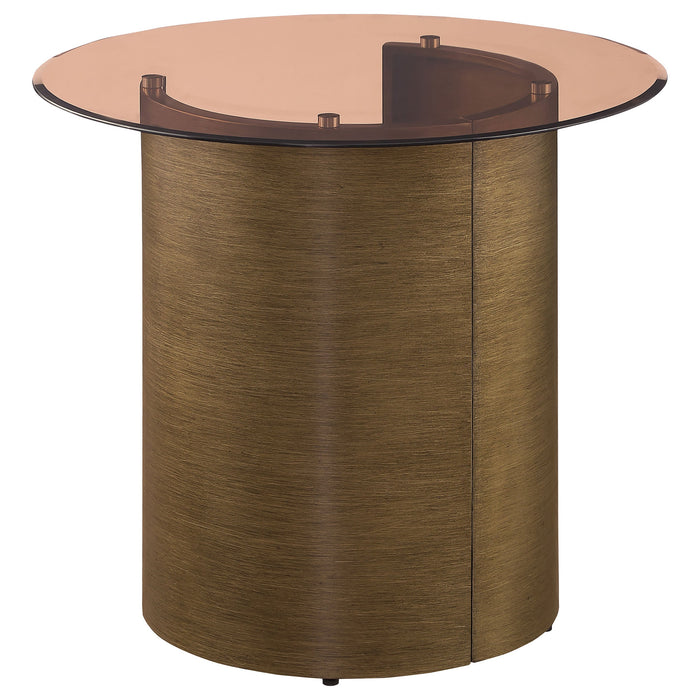 Coaster Morena Round End Table with Tawny Tempered Glass Top Brushed Bronze Default Title