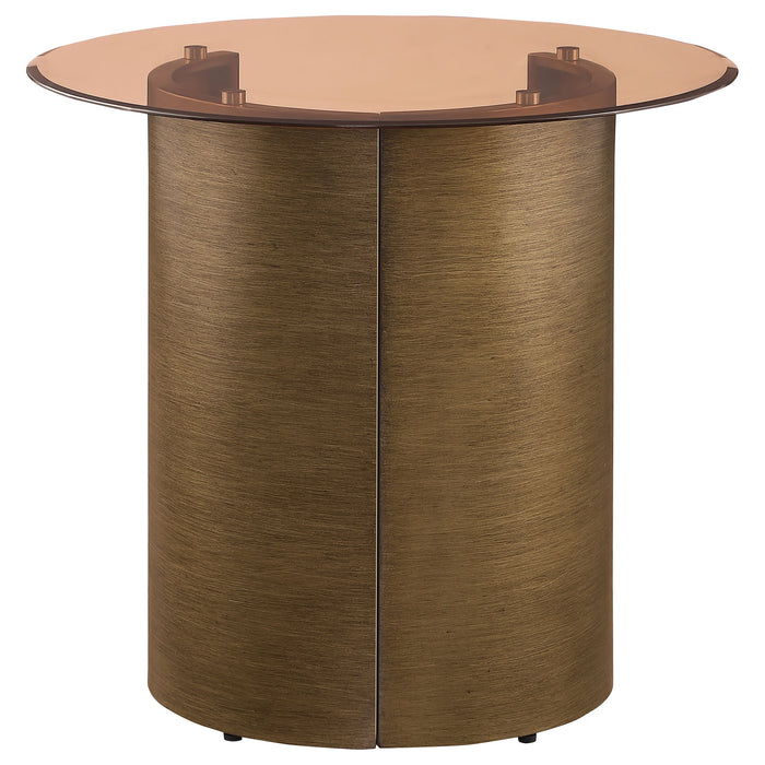 Coaster Morena Round End Table with Tawny Tempered Glass Top Brushed Bronze Default Title