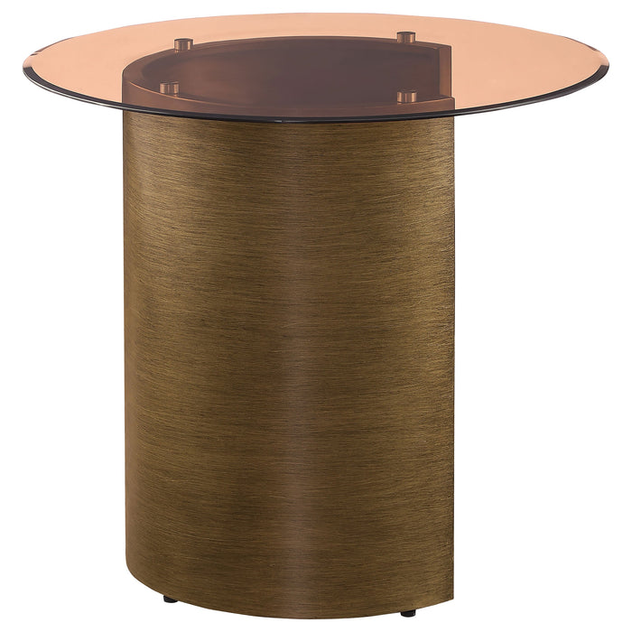 Coaster Morena Round End Table with Tawny Tempered Glass Top Brushed Bronze Default Title