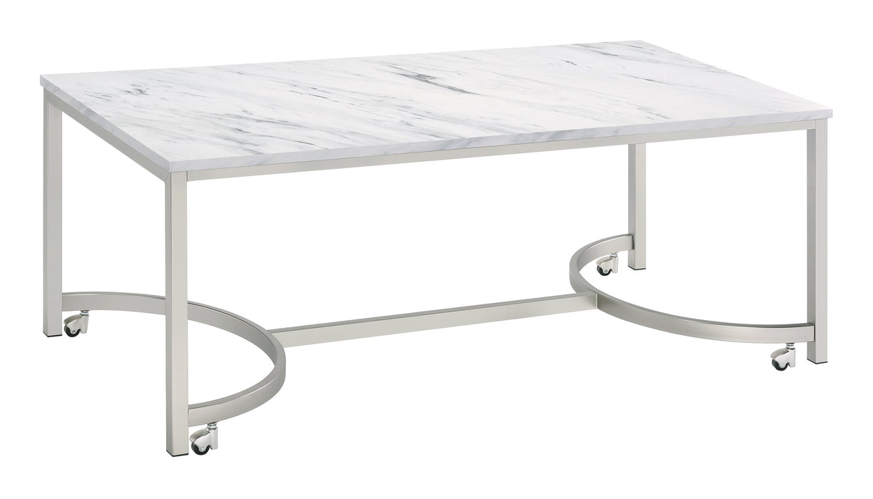 Coaster Leona Coffee Table with Casters White and Satin Nickel Default Title