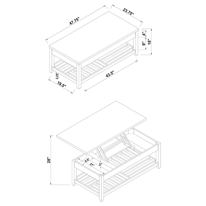 Coaster Cliffview Lift Top Coffee Table with Storage Cavities Grey Default Title