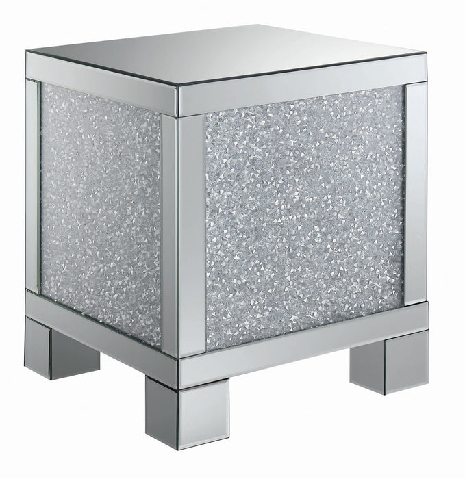 Coaster Gillian Square End Table Silver and Clear Mirror Default Title