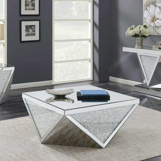 Coaster Amore Square Coffee Table with Triangle Detailing Silver and Clear Mirror Default Title