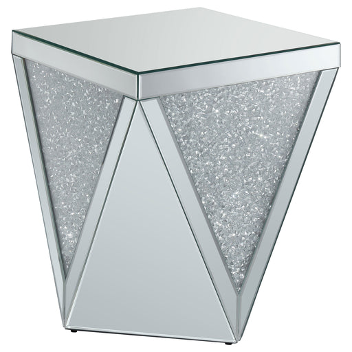 Coaster Amore Square End Table with Triangle Detailing Silver and Clear Mirror Default Title