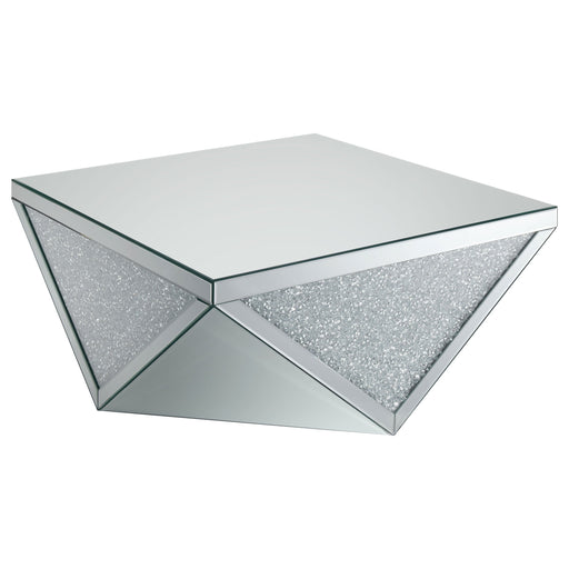 Coaster Amore Square Coffee Table with Triangle Detailing Silver and Clear Mirror Default Title