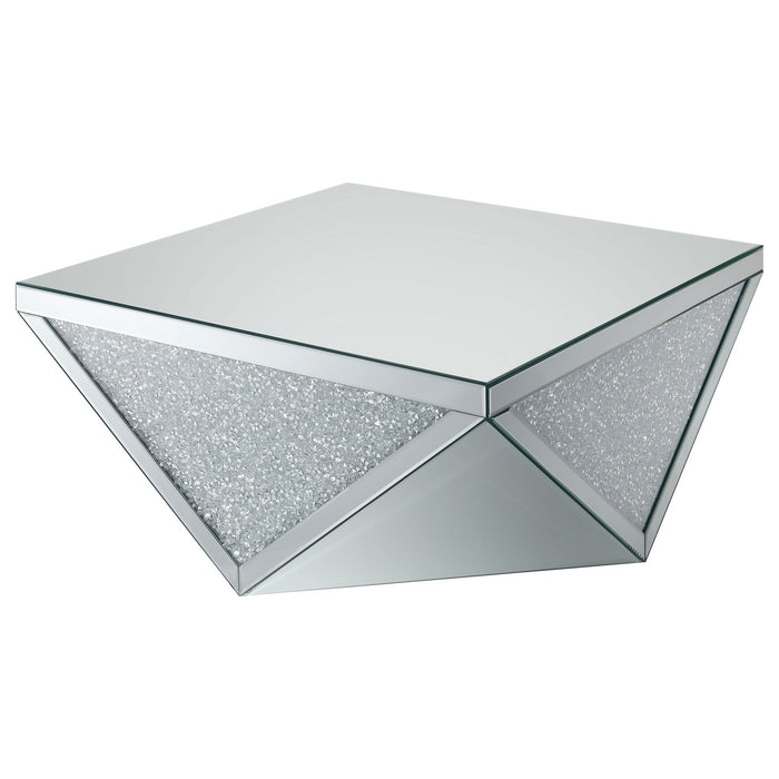 Coaster Amore Square Coffee Table with Triangle Detailing Silver and Clear Mirror Default Title