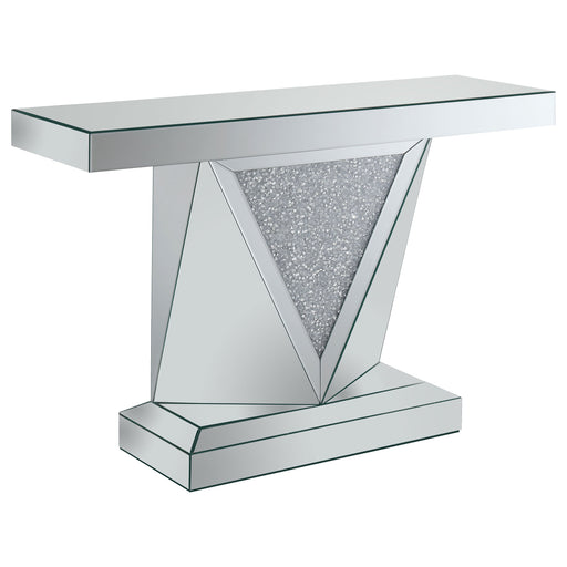 Coaster Amore Rectangular Sofa Table with Triangle Detailing Silver and Clear Mirror Default Title