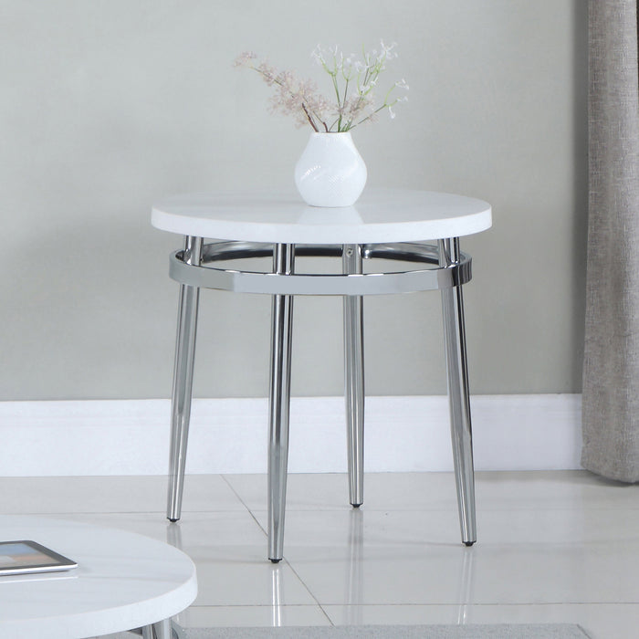 Coaster Avilla Round End Table White and Chrome Default Title