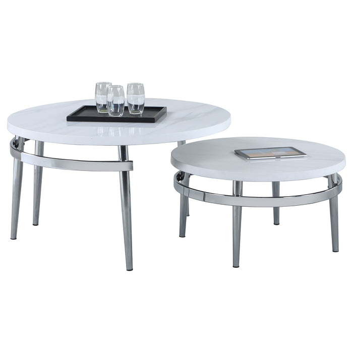 Coaster Avilla Round Nesting Coffee Table White and Chrome Default Title