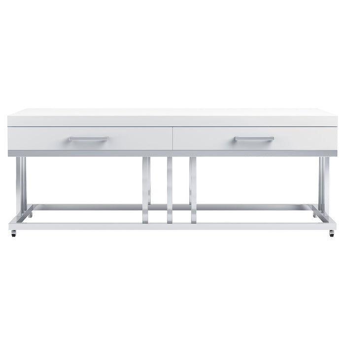 Dalya 2-drawer Rectangular Coffee Table Glossy White and Chrome