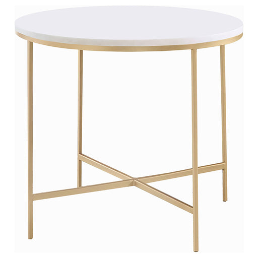 Coaster Ellison Round X-cross End Table White and Gold Default Title