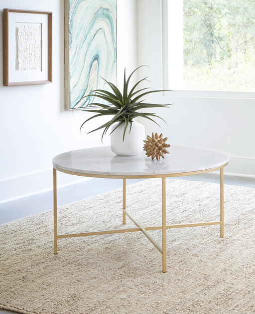 Coaster Ellison Round X-cross Coffee Table White and Gold Default Title