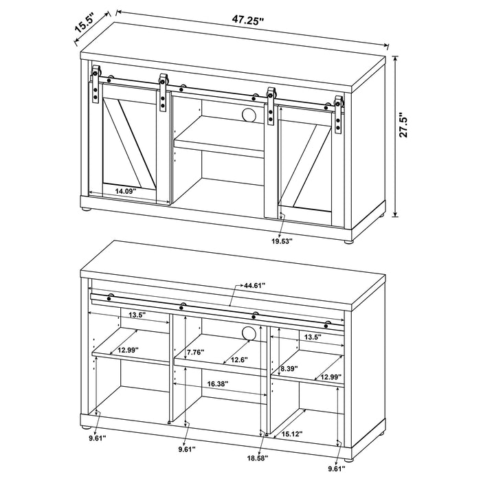 Brockton 48-inch 3-shelf Sliding Doors TV Console Grey Driftwood