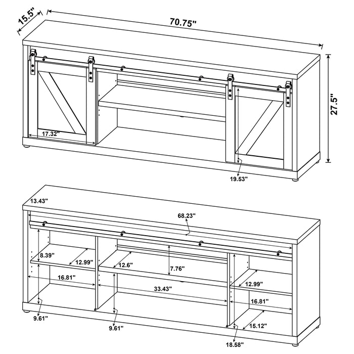 Coaster Brockton 71-inch 3-shelf Sliding Doors TV Console Grey Driftwood Default Title