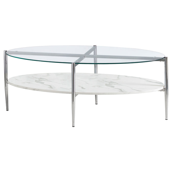 Coaster Cadee Round Glass Top Coffee Table White and Chrome Default Title