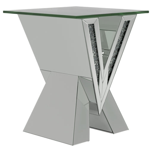 Coaster Taffeta V-shaped End Table with Glass Top Silver Default Title