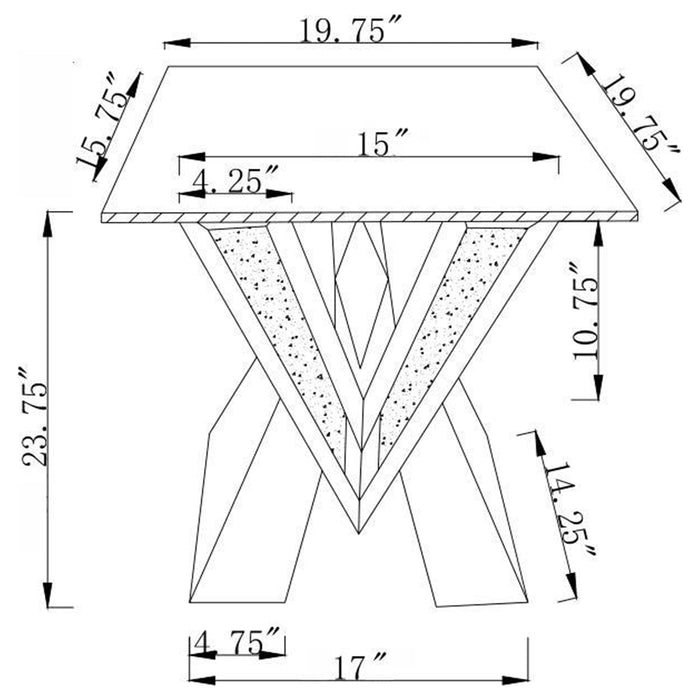 Coaster Taffeta V-shaped End Table with Glass Top Silver Default Title