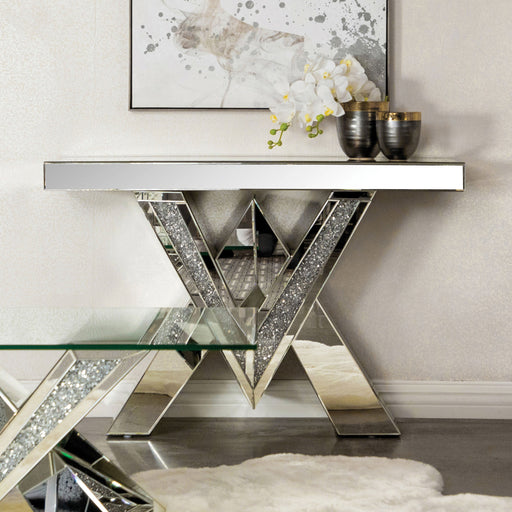 Coaster Taffeta V-shaped Sofa Table with Glass Top Silver Default Title