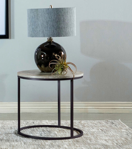 Coaster Lainey Faux Marble Round Top End Table Grey and Gunmetal Default Title