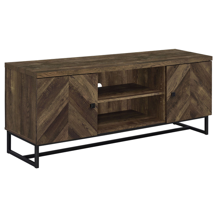 Coaster Myles 2-door TV Console with Adjustable Shelves Rustic Oak Herringbone Default Title