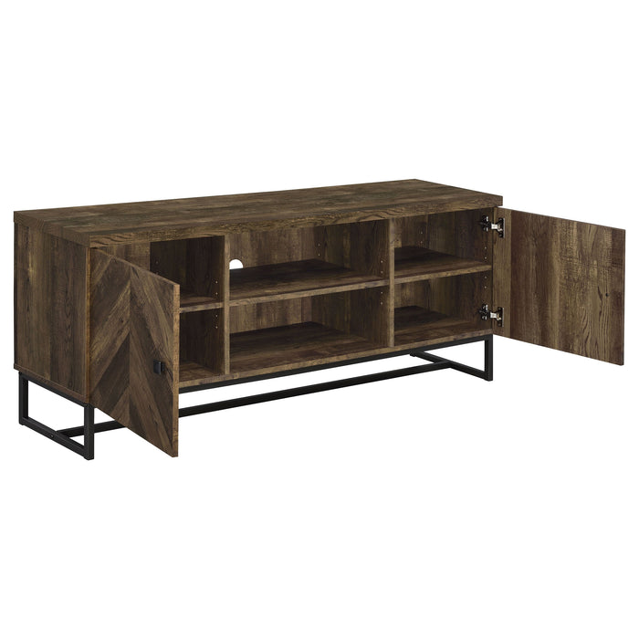 Coaster Myles 2-door TV Console with Adjustable Shelves Rustic Oak Herringbone Default Title