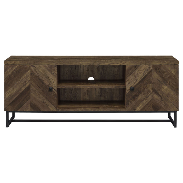 Coaster Myles 2-door TV Console with Adjustable Shelves Rustic Oak Herringbone Default Title