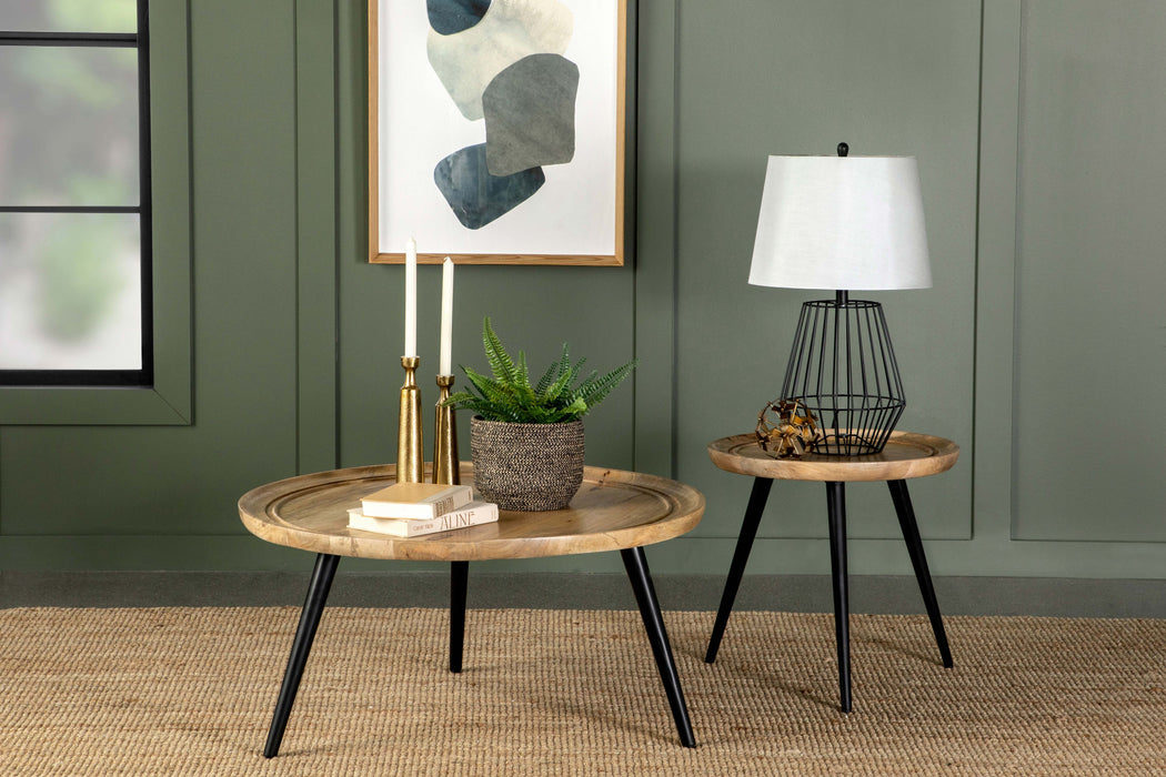 Coaster Zoe Round End Table with Trio Legs Natural and Black Default Title