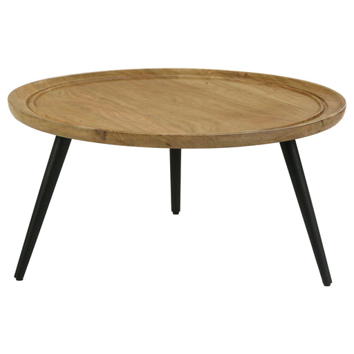 Coaster Zoe Round Coffee Table with Trio Legs Natural and Black Default Title