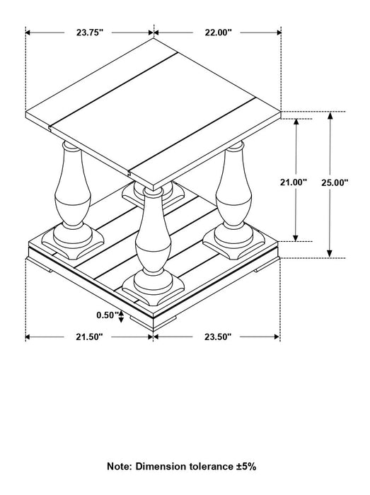 Coaster Walden Rectangular End Table with Turned Legs and Floor Shelf Coffee Default Title