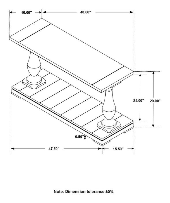 Coaster Walden Rectangular Sofa Table with Turned Legs and Floor Shelf Coffee Default Title