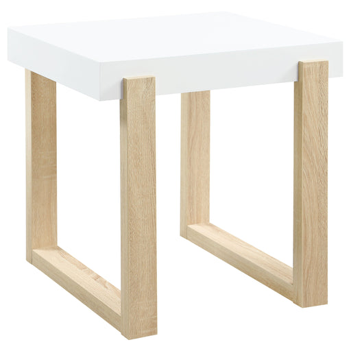 Coaster Pala Rectangular End Table with Sled Base White High Gloss and Natural Default Title