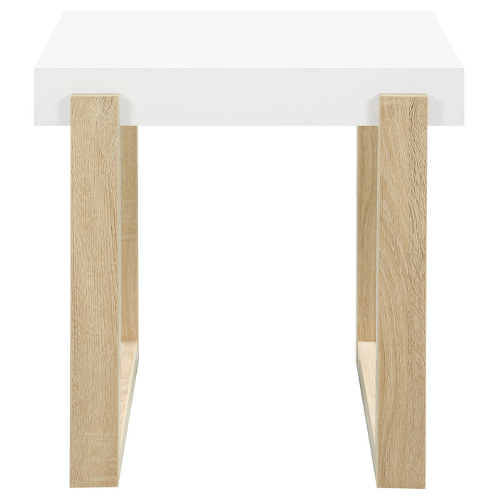 Coaster Pala Rectangular End Table with Sled Base White High Gloss and Natural Default Title