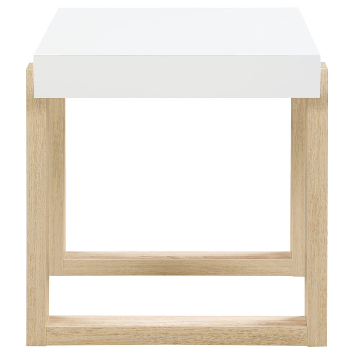 Coaster Pala Rectangular End Table with Sled Base White High Gloss and Natural Default Title