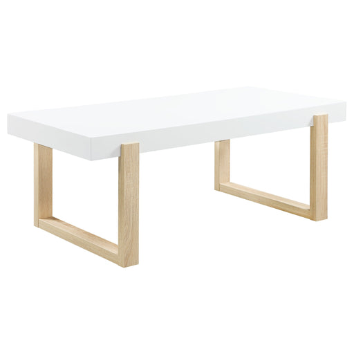 Coaster Pala Rectangular Coffee Table with Sled Base White High Gloss and Natural Default Title