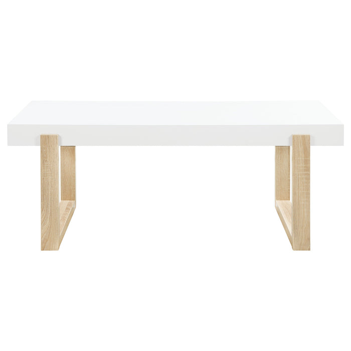 Coaster Pala Rectangular Coffee Table with Sled Base White High Gloss and Natural Default Title