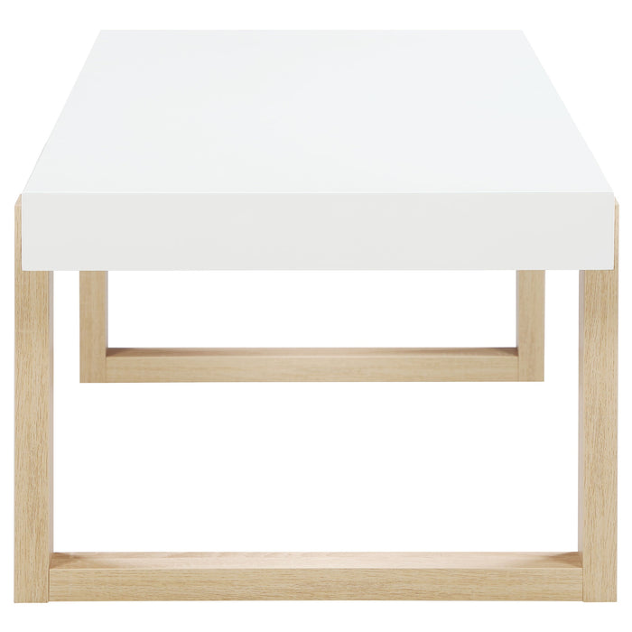 Coaster Pala Rectangular Coffee Table with Sled Base White High Gloss and Natural Default Title