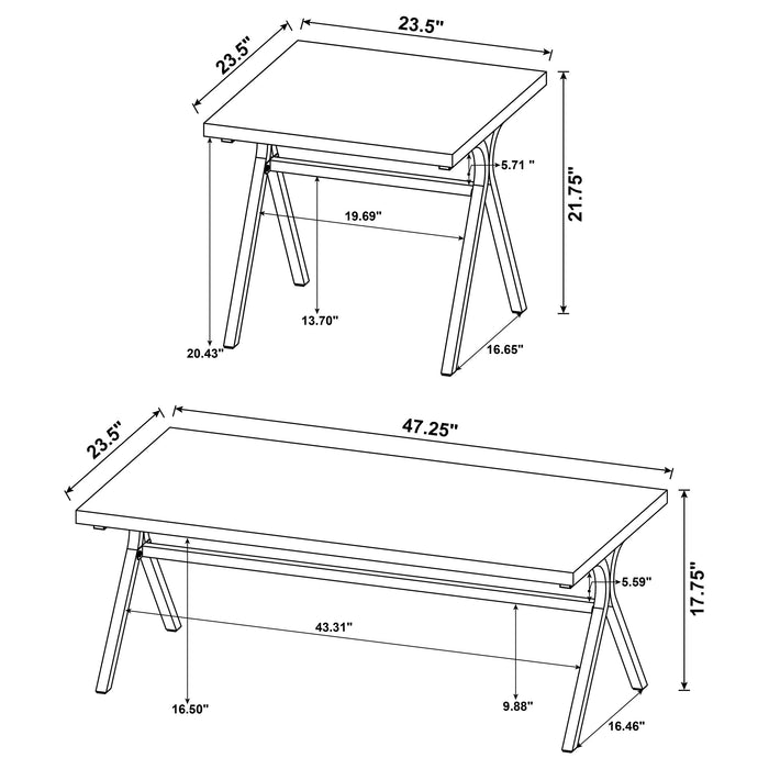 Coaster Colmar 3-piece Trestle Occasional Table Set Golden Oak and Gunmetal Default Title