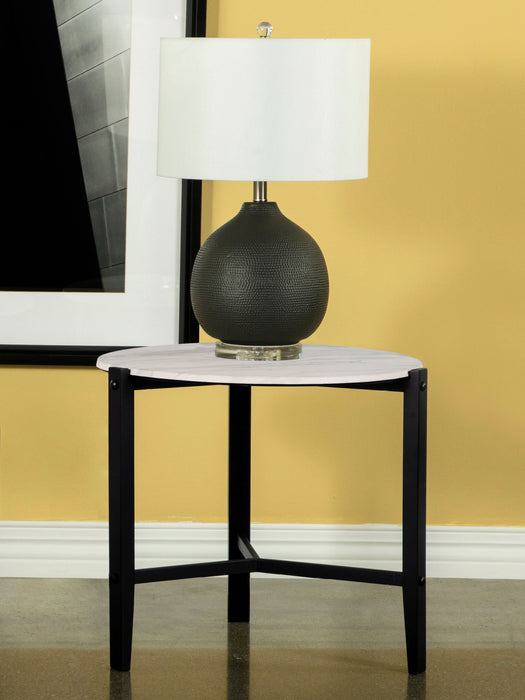 Coaster Tandi Round End Table Faux White Marble and Black Default Title