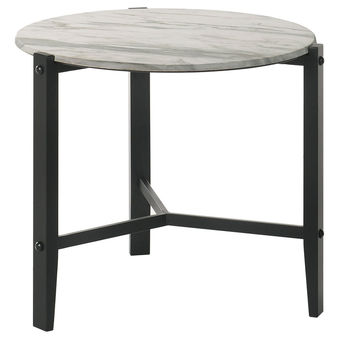 Coaster Tandi Round End Table Faux White Marble and Black Default Title