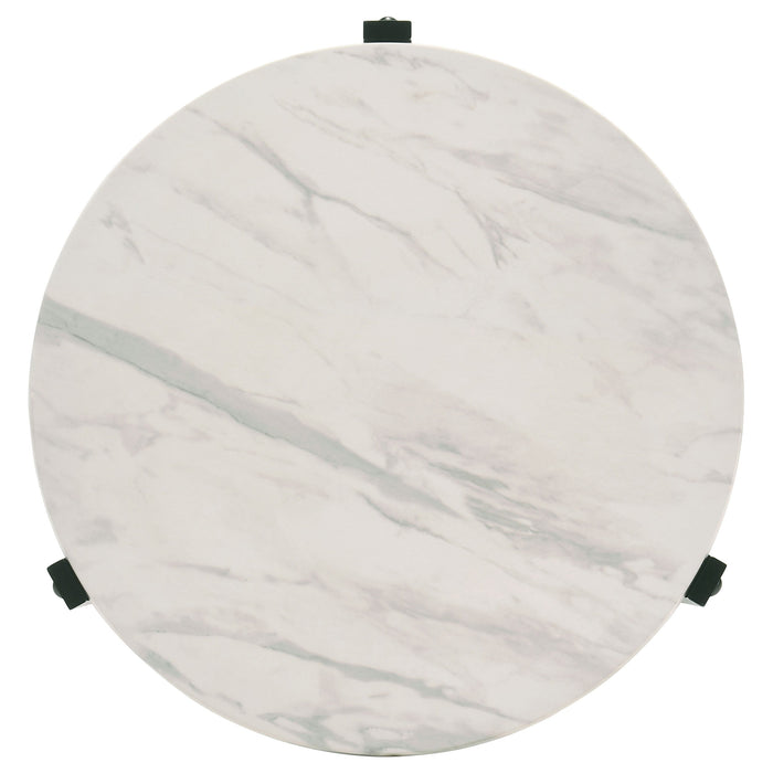 Coaster Tandi Round End Table Faux White Marble and Black Default Title