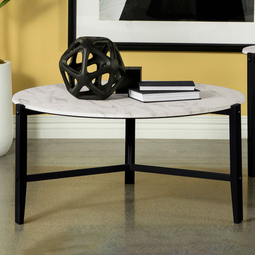 Coaster Tandi Round Coffee Table Faux White Marble and Black Default Title