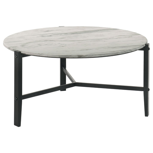 Coaster Tandi Round Coffee Table Faux White Marble and Black Default Title