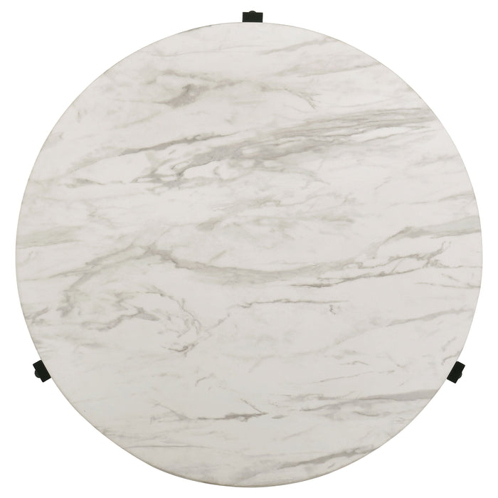 Coaster Tandi Round Coffee Table Faux White Marble and Black Default Title