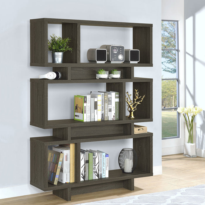 Coaster Reid 3-tier Geometric Bookcase Weathered Grey Default Title